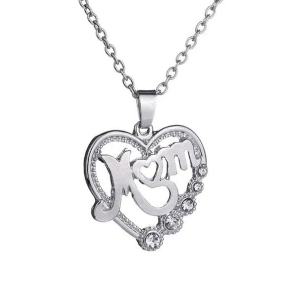 Silver Heart 'Mom' Pendant Necklace - Picture 2 of 4
